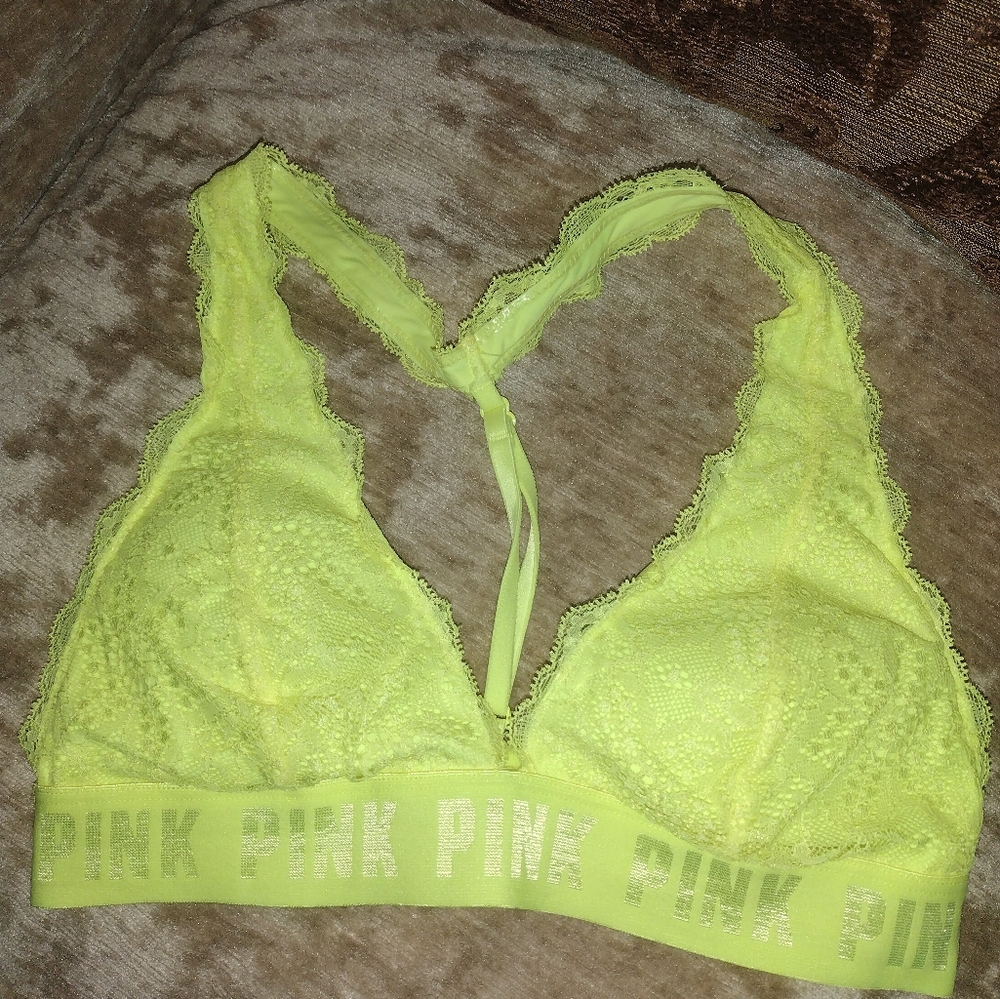 Pink By Victoria's Secret Neon Yellow Lace Bralette Small